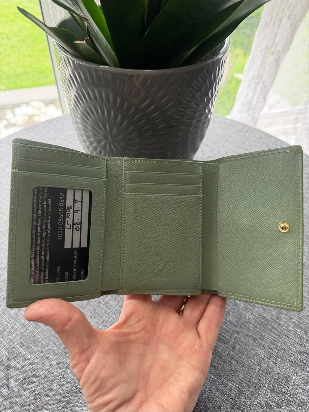 MCM Green Leather Compact Wallet with Gold Accents and Charm - Picture 4 of 10